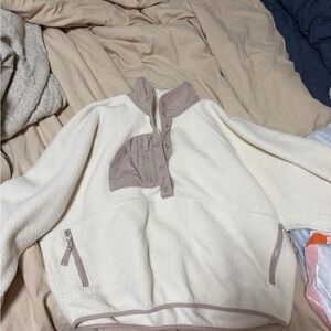 Free People Cream Teddy Jacket with Taupe Trim